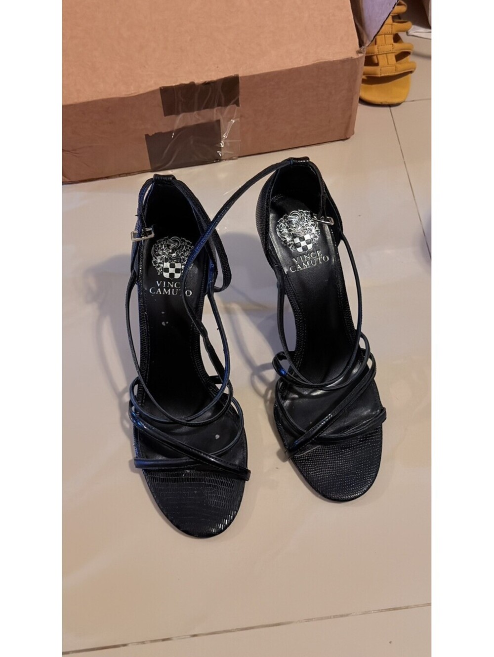 Vince Camuto Leather Black Strappy Heels Sandals Size 10 M